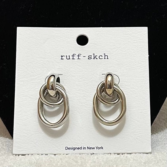Silver Plated Double Ringed Pierced Earrings Designed In New York, NWT - Picture 4 of 4